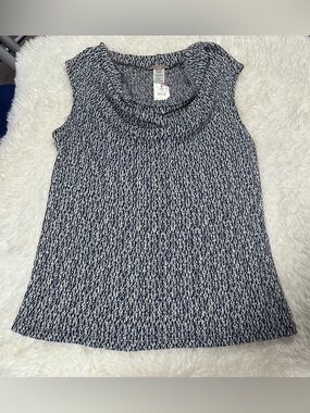 Body Central Navy and White Sleeveless Cowl Neck Knit Top